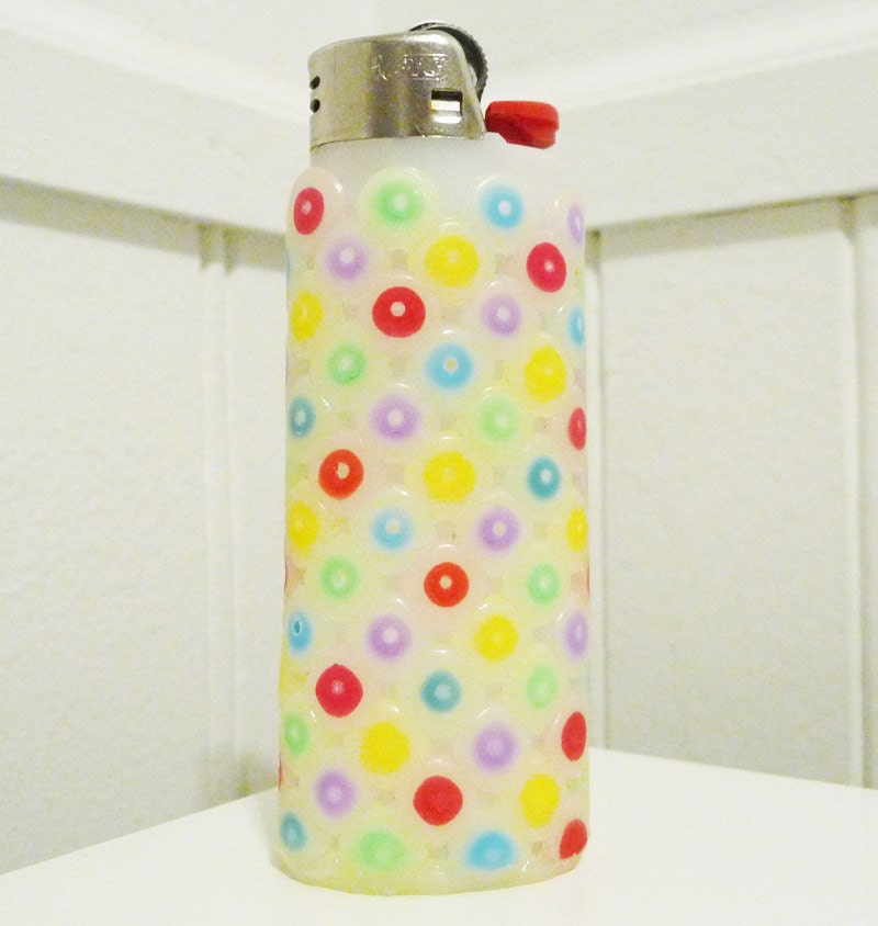 Complex Perler Bead Lighter Case - glow in the dark - polkadots