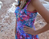 Flouncy Floral - Vintage 80s Sundress Summer Party Dress, Lingerie, OSFM