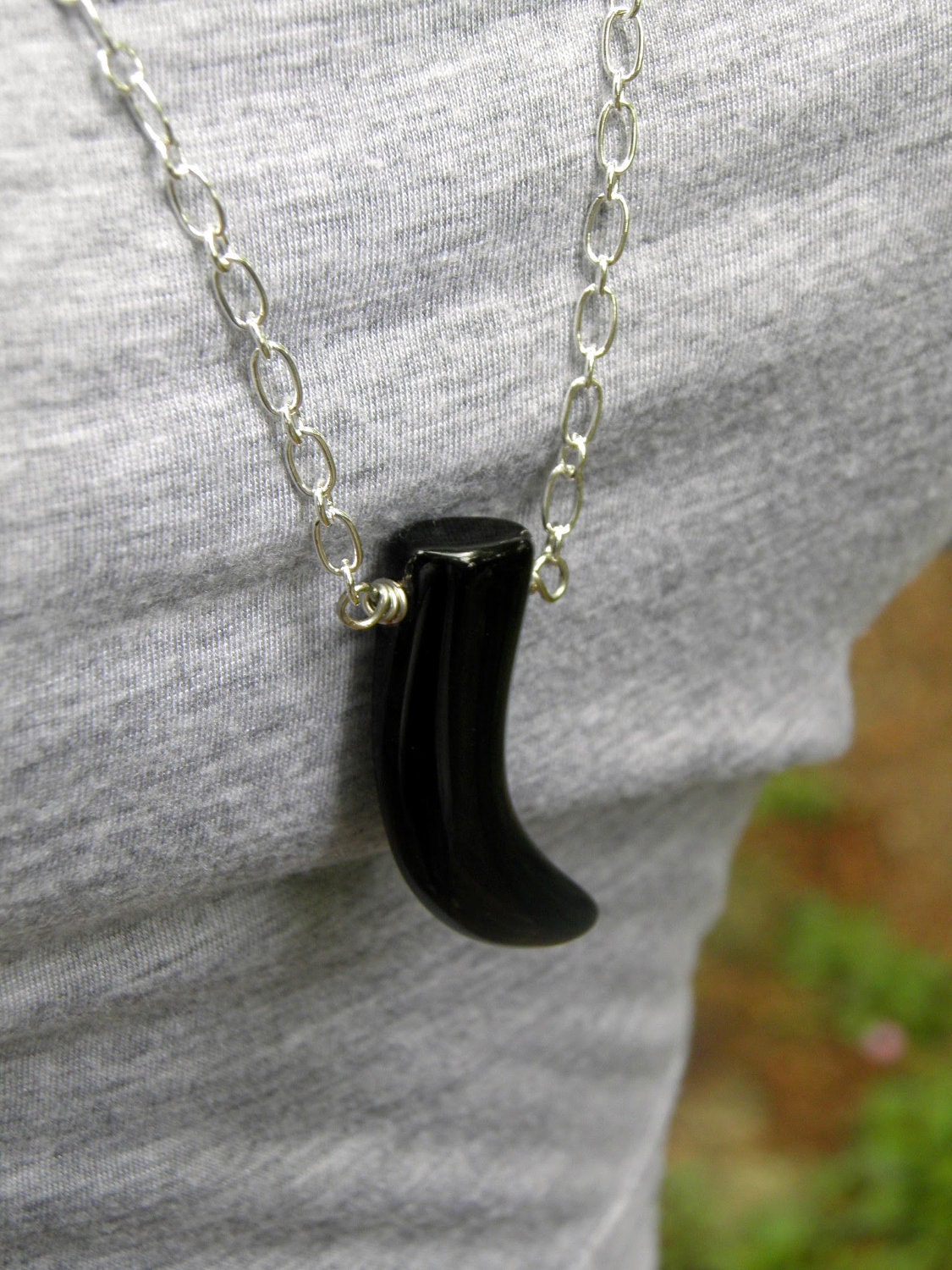 Agate Horn Necklace Black Horn Tooth Necklace Gothic Punk Jewelry Tusk Necklace Long Pendant