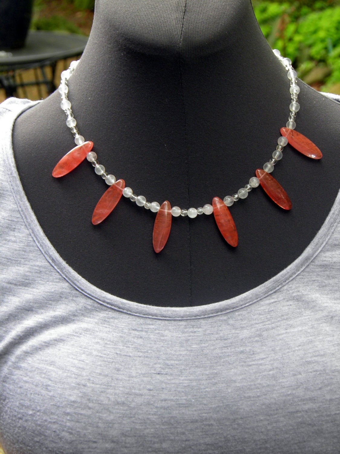 Pink Gemstone Statement Necklace Cherry Quartz Necklace Pink Quartz Statement Necklace