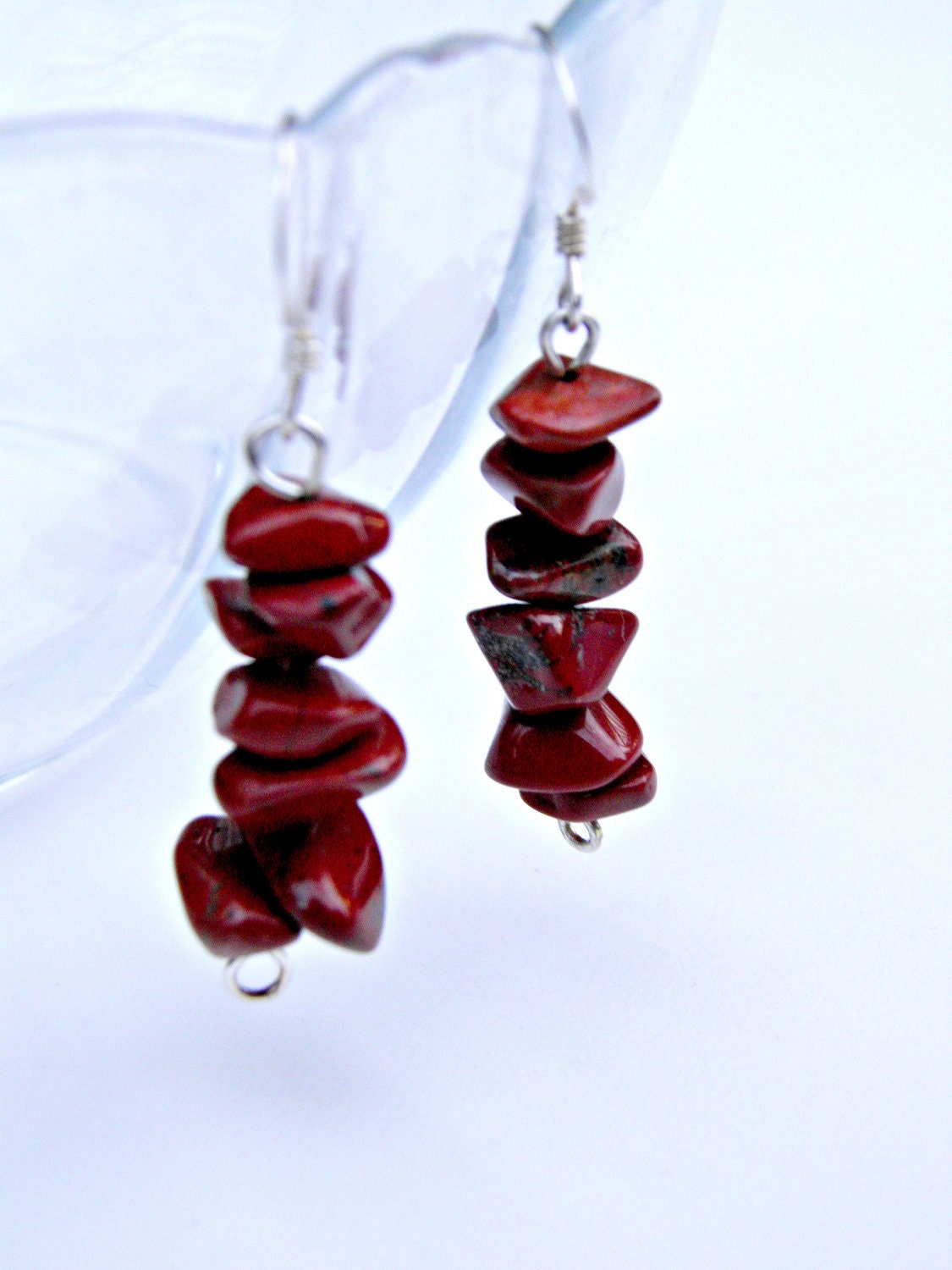 Red Jasper Earrings, Red Jasper Chip Sterling Silver Gemstone Jewelry Earrings