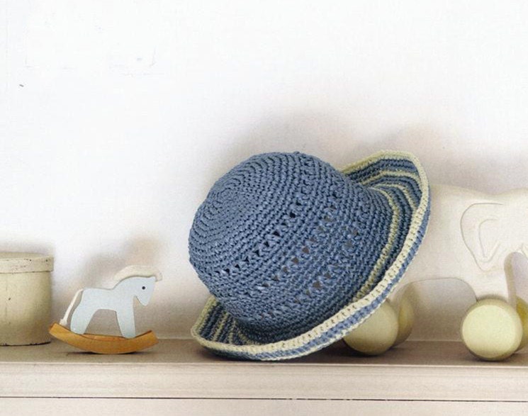 crochet hat women crochet summer straw  sun hat  with flowers in blue and wheaten colors - Magicdoll