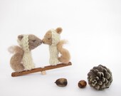 FINGER PUPPET SWING, Needle Felted Squirrel Valentines in Nuetral Colors, Soft Toy and Nursery or Child's Room Decor, Romantic Wedding Gift