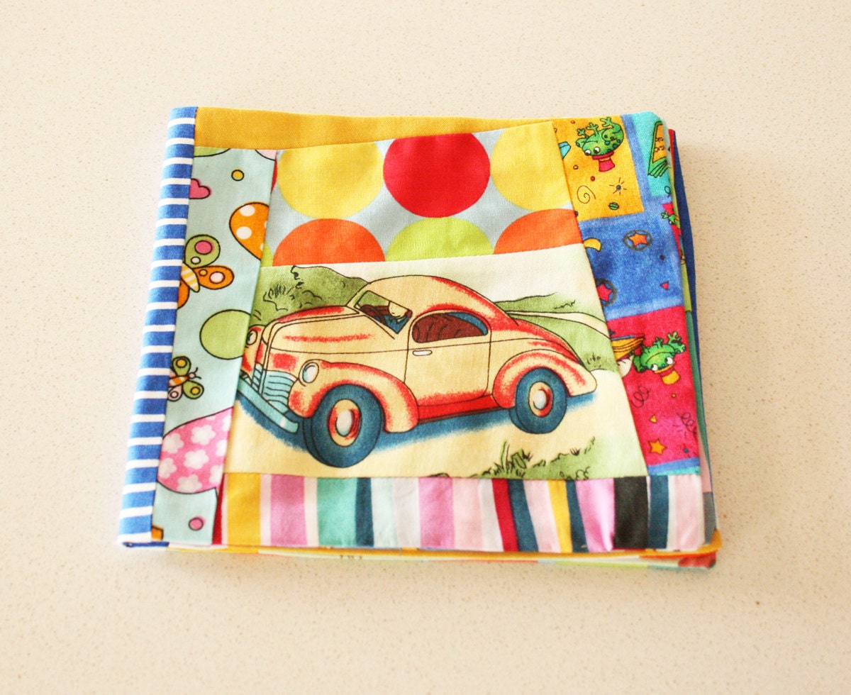 Fabric book patchwork - Transport OOAK Soft book gift for baby, newborn, baby shower and little boys. Handmade book by Funkybunts