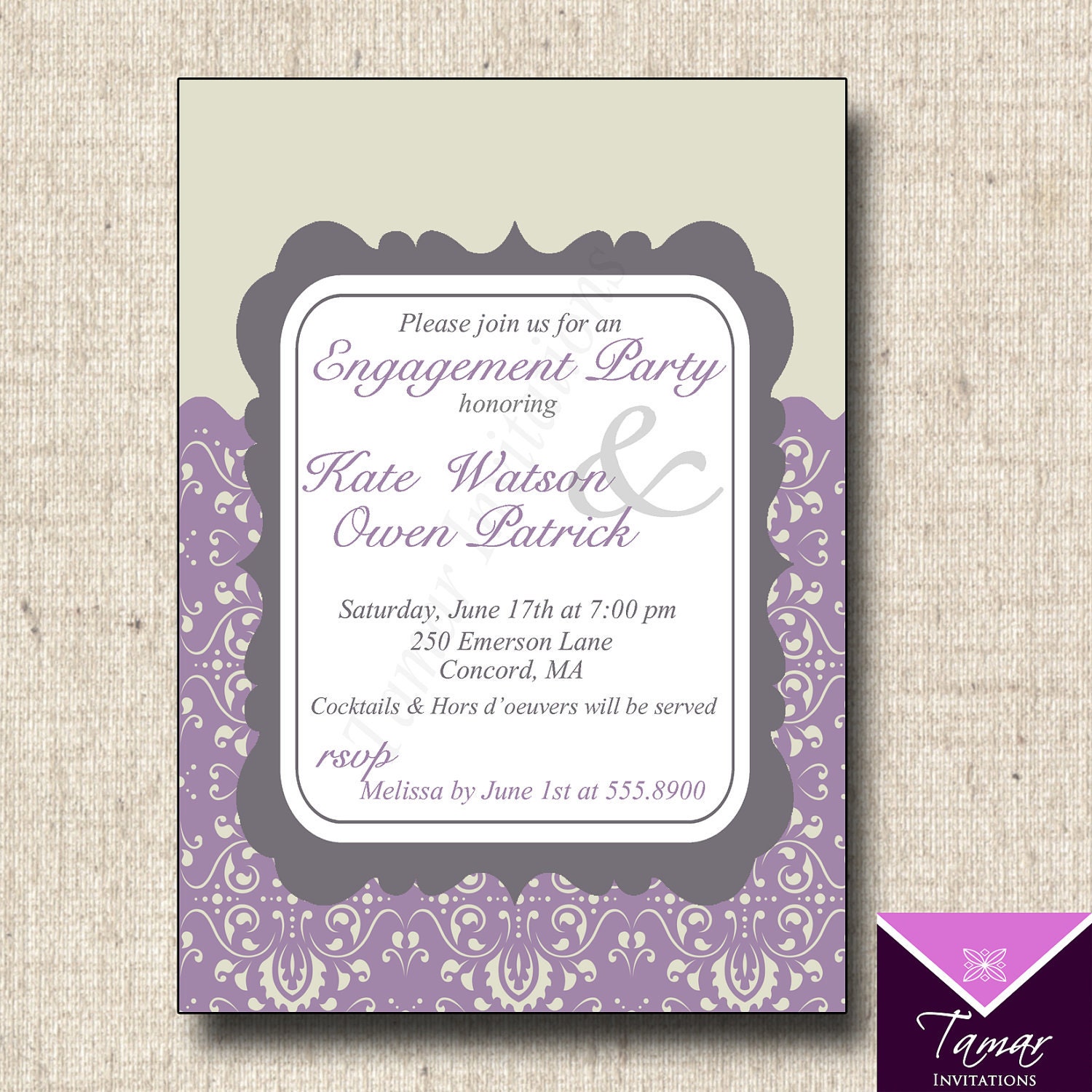 Printable Engagement Party or Bridal Shower Damask Invitation Card - any occasion Il_170x135