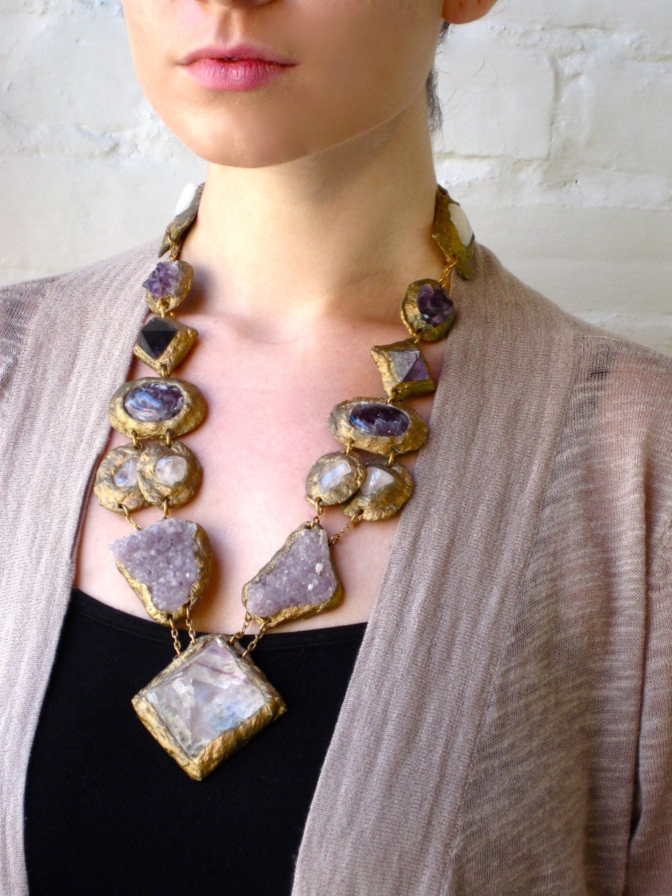 STATEMENT NECKLACE-SemiPrecious Minerals and Stones multi color -Wearable Art by Pauletta Brooks