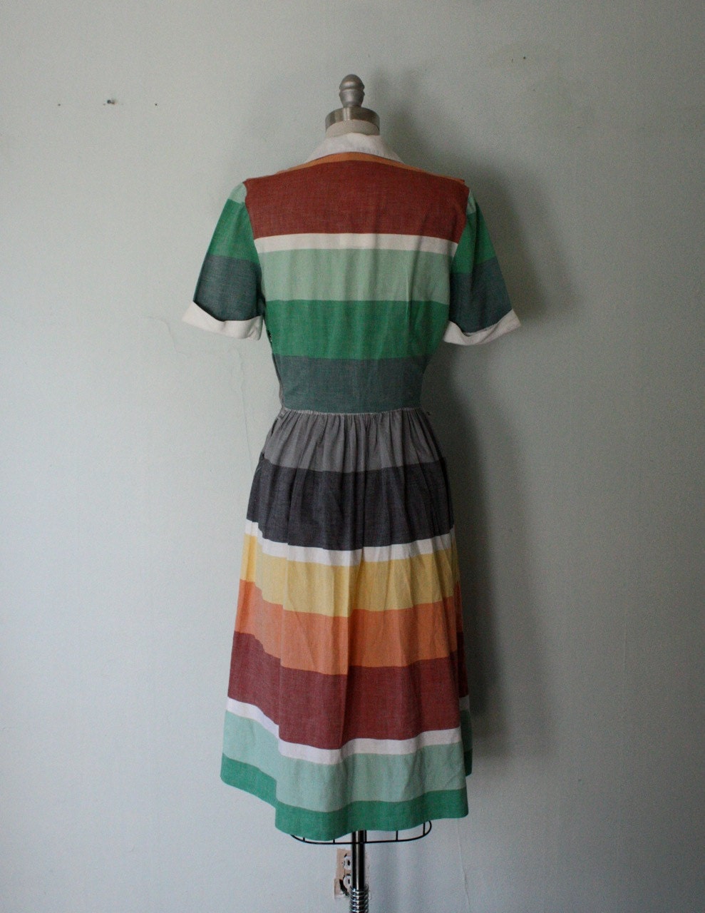 1950s color block shirtwaist dress / color study of a southwest sunset / womens size small