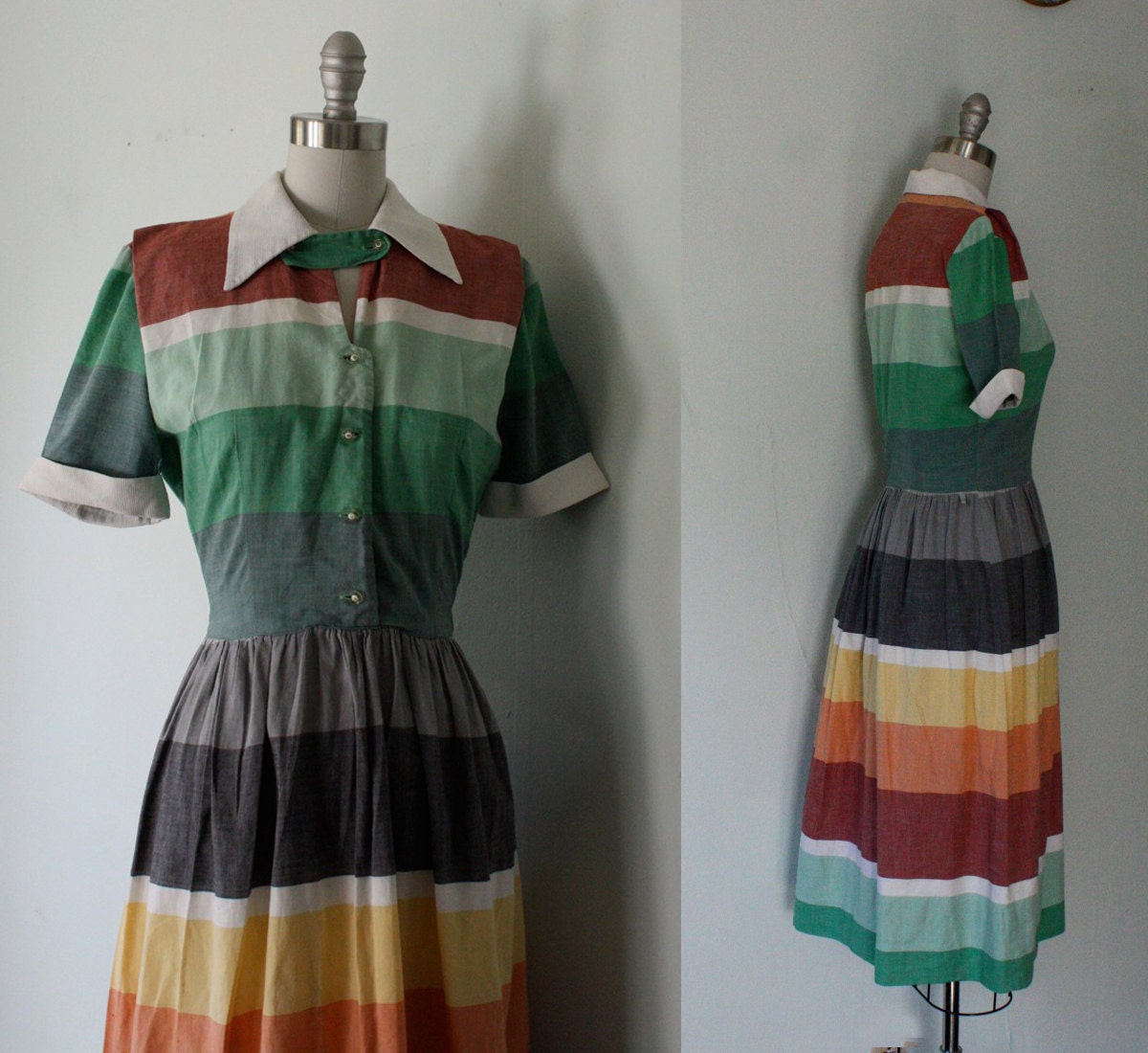 1950s color block shirtwaist dress / color study of a southwest sunset / womens size small