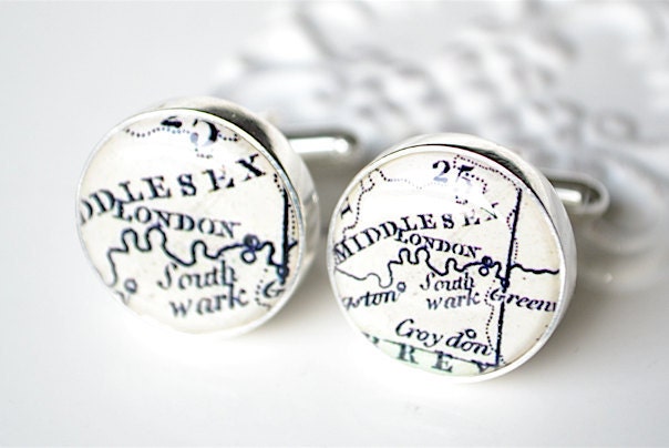 London England Map Cufflinks - vintage antique map - Keepsake gift for wedding day, birthday or fathers day