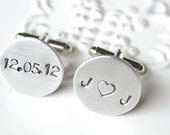 handstamped cufflinks - you heart me special date keepsake cufflinks - anniversary, birth date or engagement date