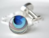 Multi Blue Peacock Cufflinks - Something blue for the groom on your wedding day - Keepsake grooms gift