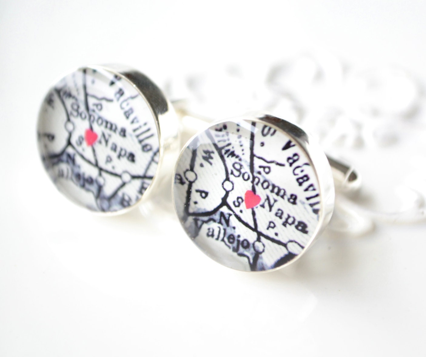 I heart Napa Valley Map Cufflinks - vintage black and white map - Keepsake gift for wedding day, birthday or fathers day