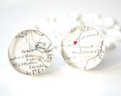 Original custom red Heart map cufflinks by White Truffle - choose your locations and mark it with a heart