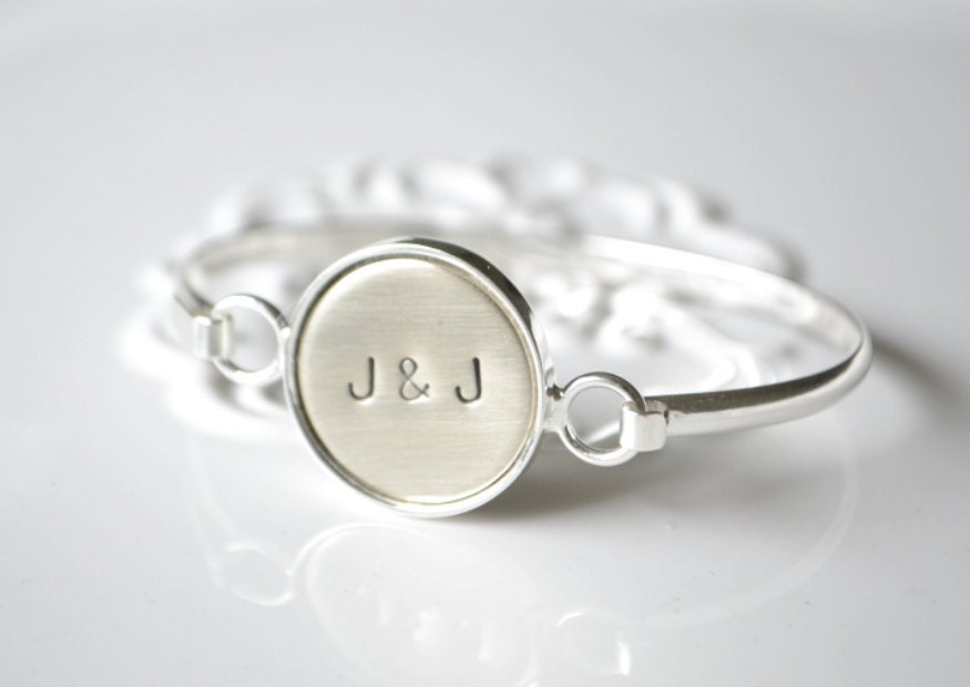 You and Me custom initial handstamped bracelet - Gift for the Bride wedding day - Anniversary Gift