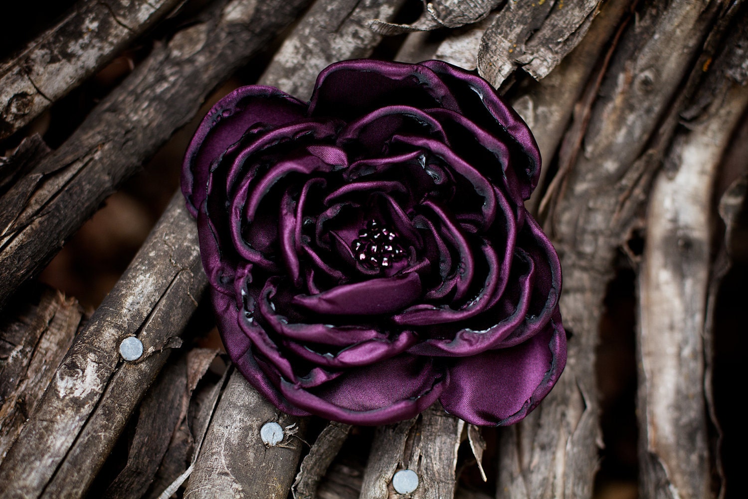 Flower Hair-Clip Headband Brooch - Eggplant - MEDIUM
