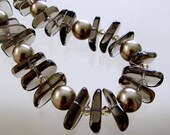 Smoky Topaz Beaded Necklace, Swarovski Crystals & Pearls, Brown, 14K Gold-Filled, Semi Precious Gemstones, Unique