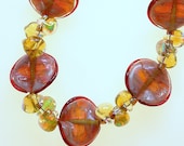 Lampwork Boro Glass Beaded Necklace,Teardrops, Calla Lilies, Swarovski Crystal, 14K Gold-Filled, Unique, Quality, One-Of-A-Kinda