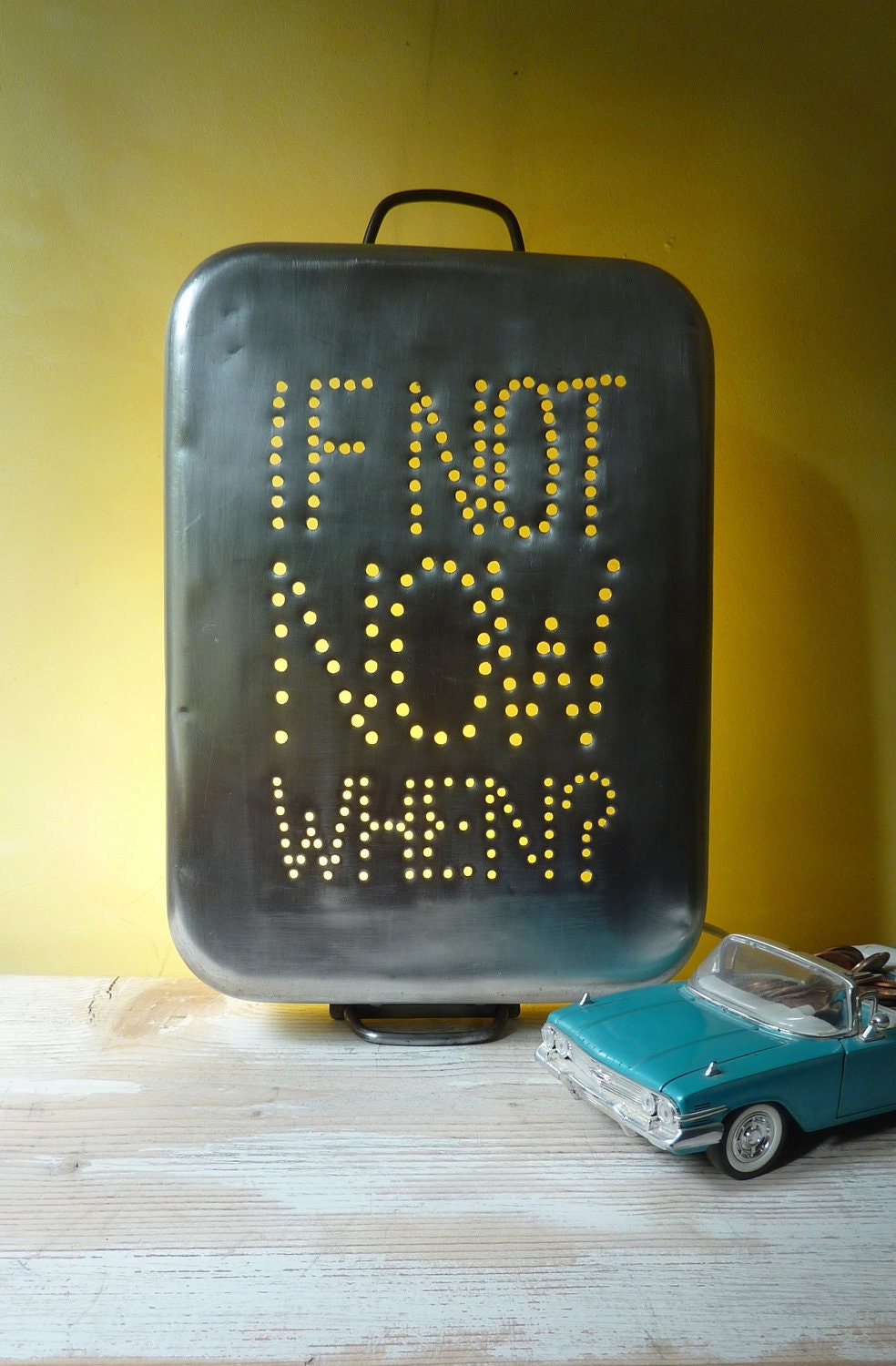 Industrial InSight Light for wall --- If Not Now When --- Repurposed from Aluminum Vintage Italian Baking Pan --- Medium