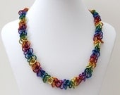 Rainbow chainmail necklace, Shaggy Loops weave