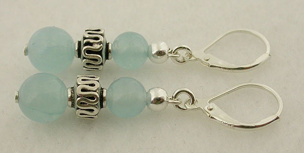 Aquamarine Jade Lever Back Sterling Silver Earrings 10