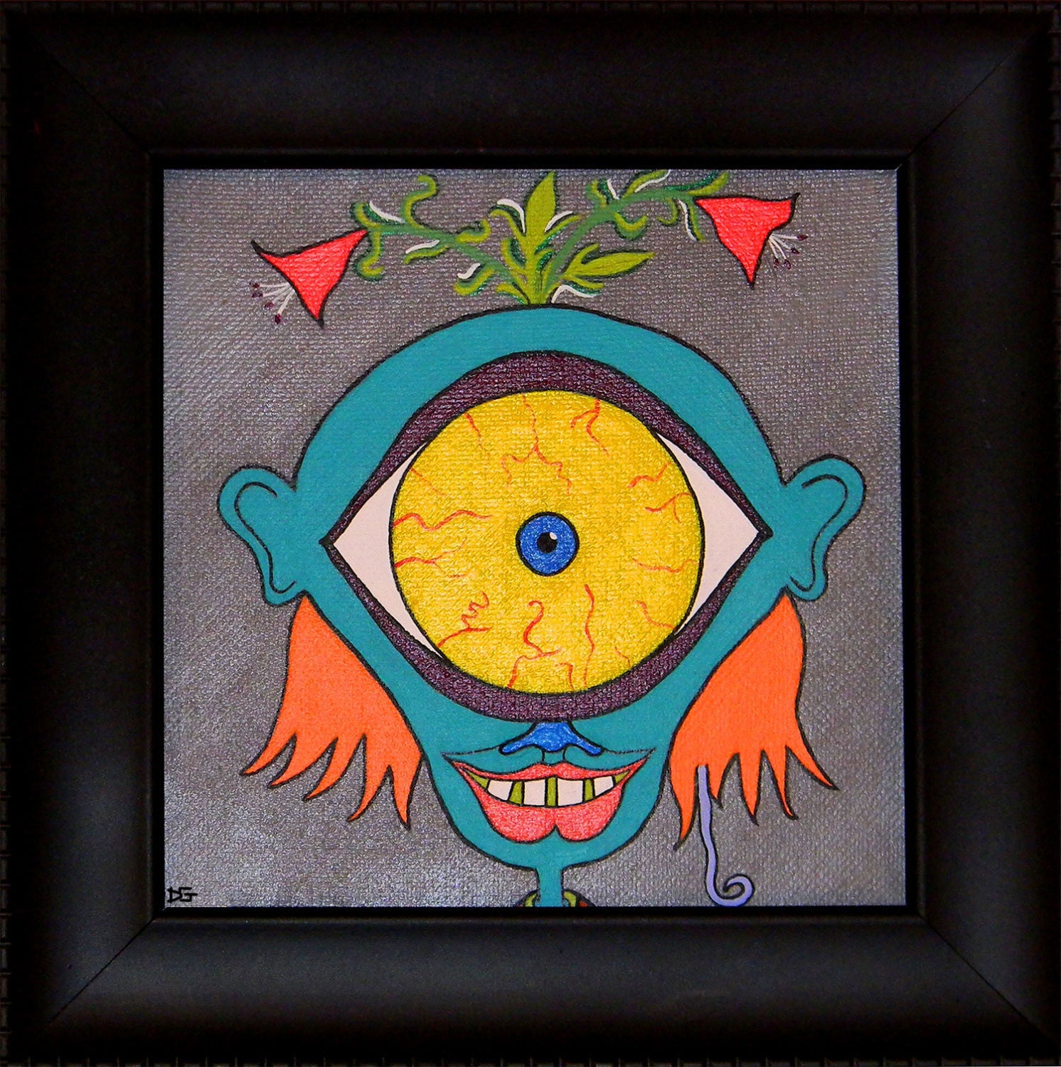 Framed Painting - Acrylic on Canvas - 6 x 6 - Percy the ONE-EYED RUNT