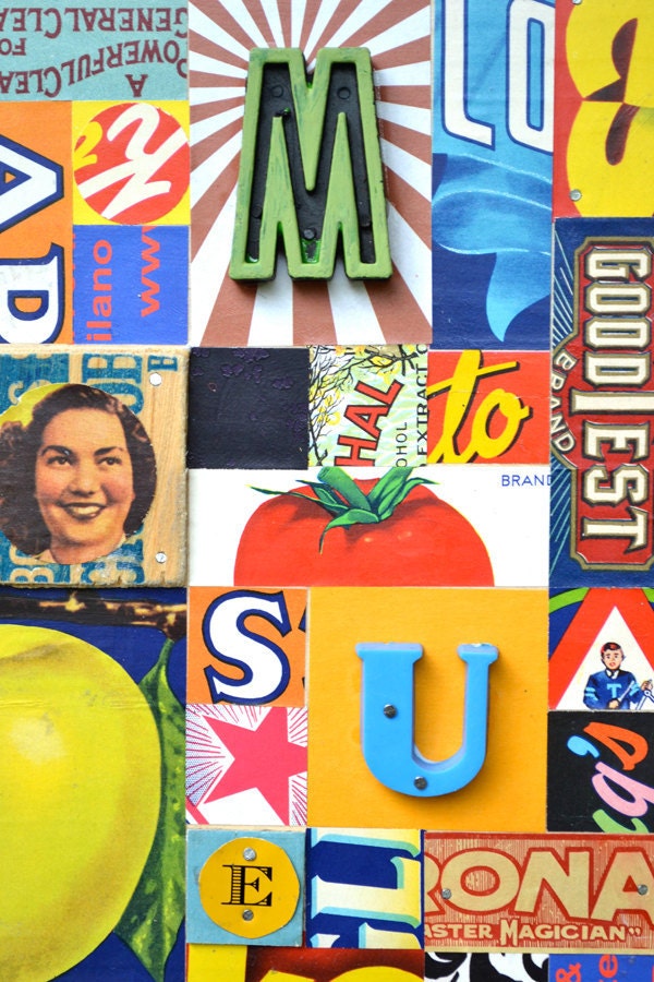 Sign of the Times vintage typography ORIGINAL COLLAGE ART by Elizabeth Rosen
