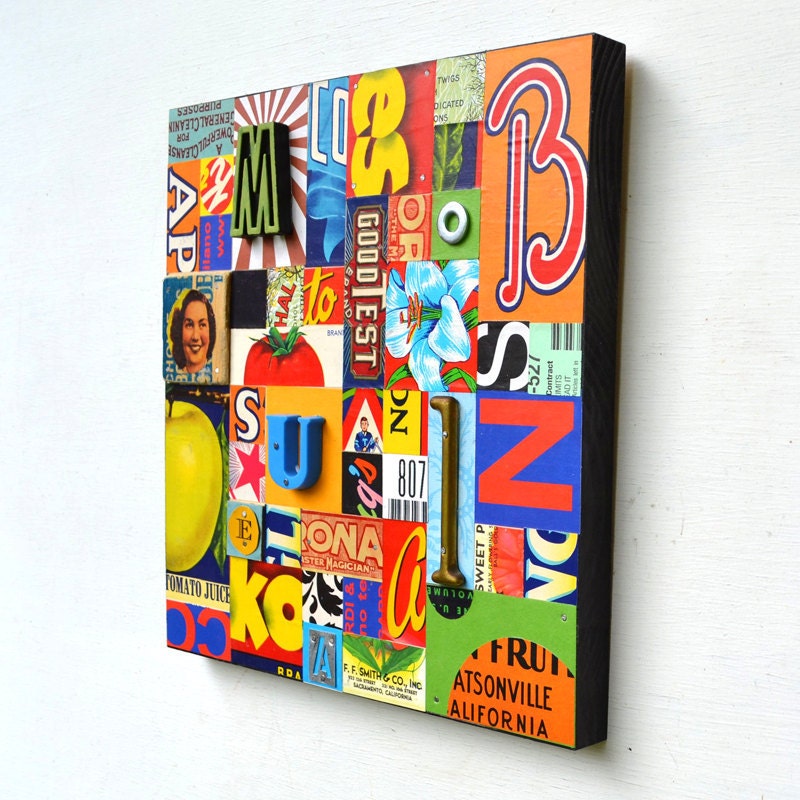 Sign of the Times vintage typography ORIGINAL COLLAGE ART by Elizabeth Rosen