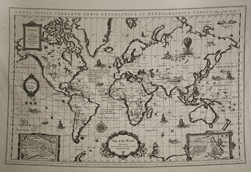 SALE - Retro Cotton Linen Fabric - Antique World Map