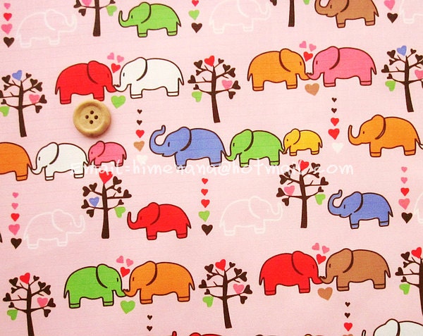 0073A - 1 yard Vinyl Waterproof Fabric - Elephant - Pink