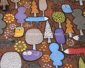 15031C - 1 Yard Vinyl Waterproof Fabric - Owl, Fox, Woods - Brown