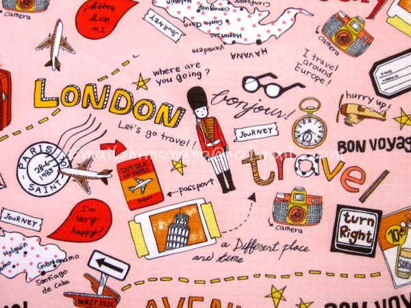 3029B - 1 Yard Vinyl Waterproof Fabric - Travel on Pink