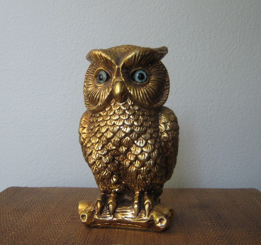 Owl Figurine Statue Original Lenwile Ardalt Ceramic Golden Gilt