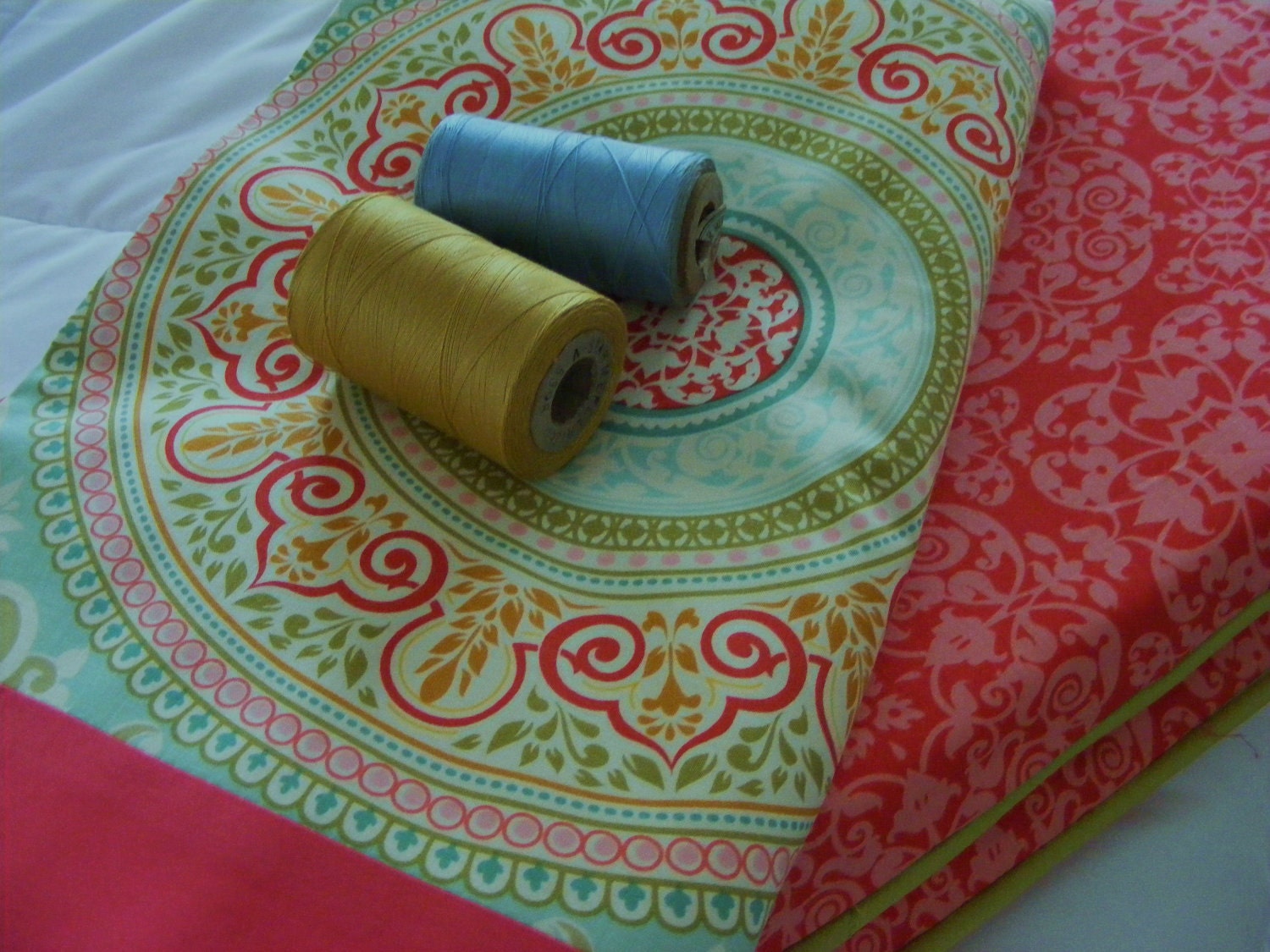 Custom Design Crib Set / Baby Bedding /  Crib Quilt Bumper and Skirt - GREY / coral / teal / any fabric in shop- Infant Toddler Blanket