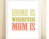 Green & Coral "Home Is Wherever Mom Is" Mother's Day print poster