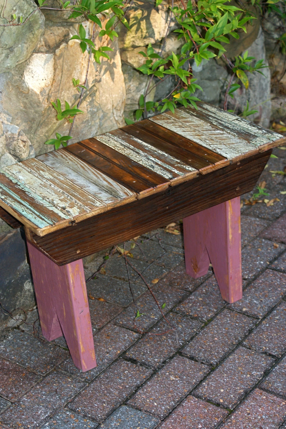 Reclaimed Bead Board Small Wooden Bench Outdoor Furniture Home Decor Rustic