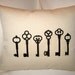 French Country Skeleton Key Pillow, Paris Inspired Shabby Chic Cushion with Vintage Keys, Antique Key, Neutral Home Decor
