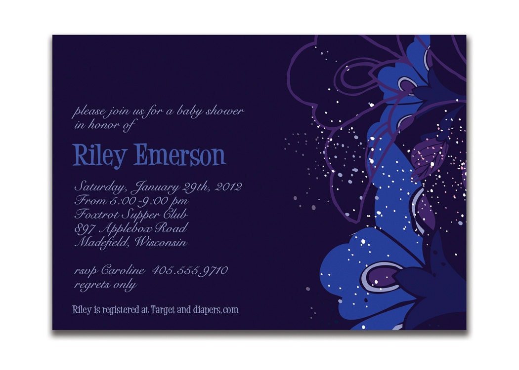 Riley Purple Blue Floral Invitation Card. Birthday Surprise Party Wedding or Bridal Baby Shower. Printable or I Print.