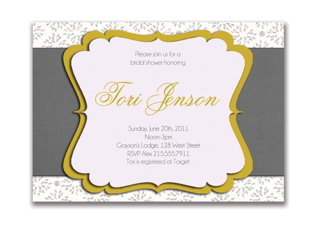 Tori Gray and Yellow Modern Banded Bridal Baby Shower Invitation Surprise Birthday Wedding Save the Date. Printable Digital File or I Print.