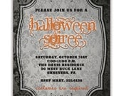 Halloween Party Invitation Black Damask Halloween Soiree Spooky Fall Autumn Invitation DIY Digital or Printed- Davis Style