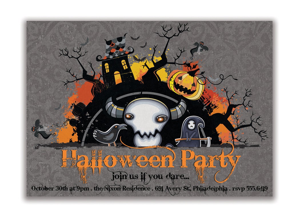 Scary Halloween Party Invitation Spooky Halloween Party Ghosts Fall Autumn Invitation DIY Digital or Printed- Nixon Style