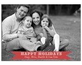 Photo Christmas Card Modern Chevron Flag Holiday Card Red Chevron Greeting Card Black & White DIY Digital or Printed - Reese style
