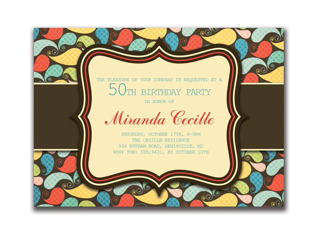 Birthday Invitation Rainbow Baby Shower Paisley Wedding Invitation Colorful Paisley DIY Digital or Printed - Miranda Style