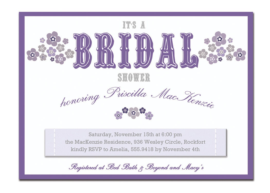 Recipe Card Bridal Shower Purple Floral 5x7 4x6 3x5 DIY Printable or Printed Fill-In Recipe Card Retro Flowers - Priscilla Style