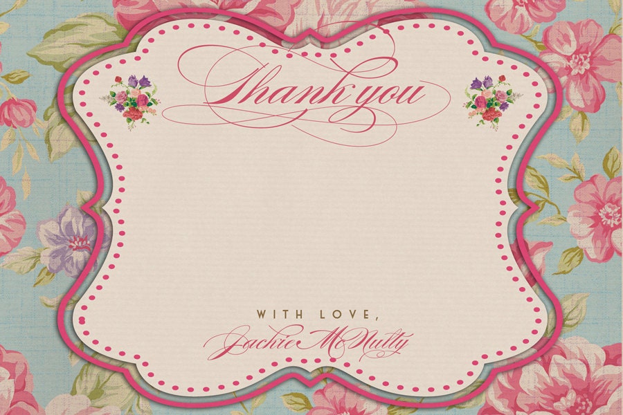 Vintage Thank You Card Bridal Shower Rustic Bridal Wedding Card Vintage Rose Retro 4x6 Thank You Card DIY Digital or Printed - Jackie Style