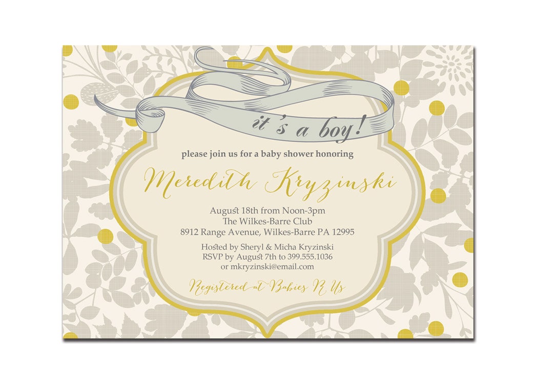 Its A Girl Baby Shower Invitation Vintage Gray & Pink Baby Girl Modern Floral Invite DIY Printable or Printed - Meredith Style