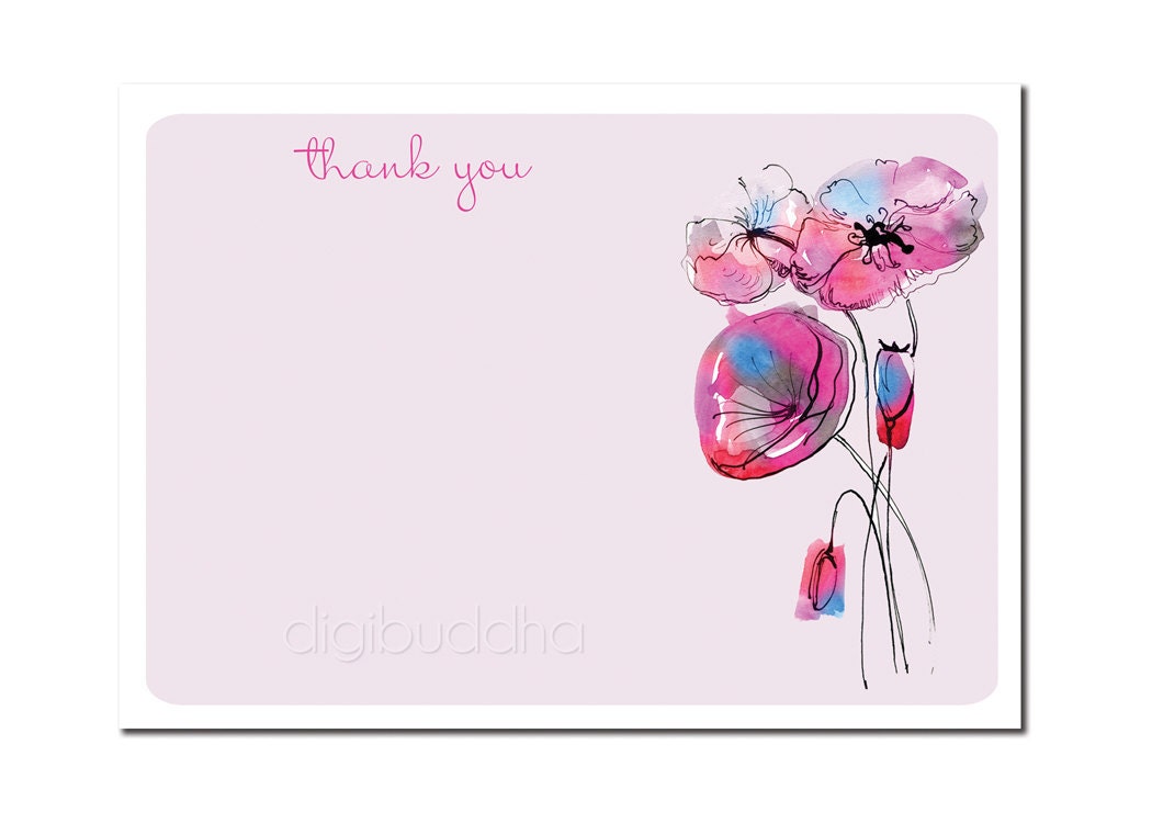 Modern Thank You Card Bridal Shower Minimal Bridal Wedding Card Watercolor Flowers 5x7 Thank You Card DIY Digital or Printed - Tabitha Style