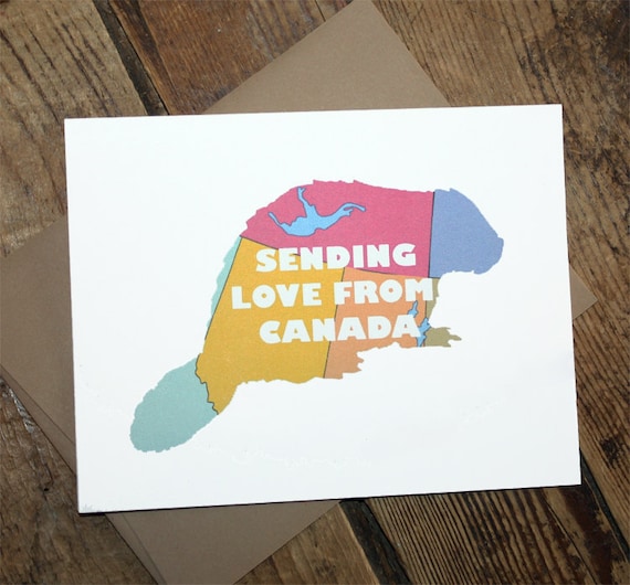 CANADA  greeting card - sending love from Canada beaver map