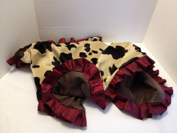Western Baby Blanket Cow Print and Brown With Red Ruffle