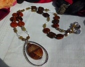 Botswana Agate, jasper, bronzite and green garnet necklace