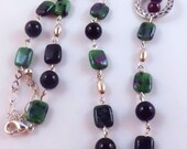 Ruby zoisite, black onyx and garnet necklace